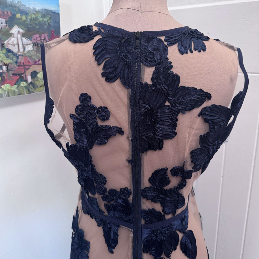 Sheer navy embroidered dress