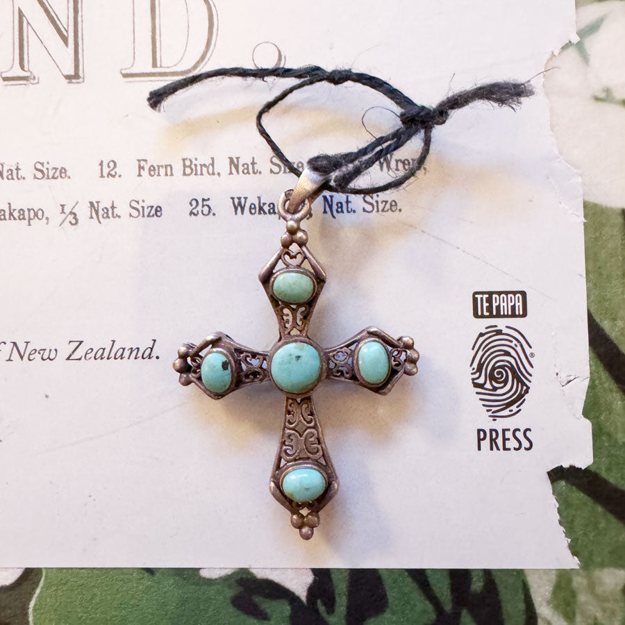 Silver turquoise cross pendant