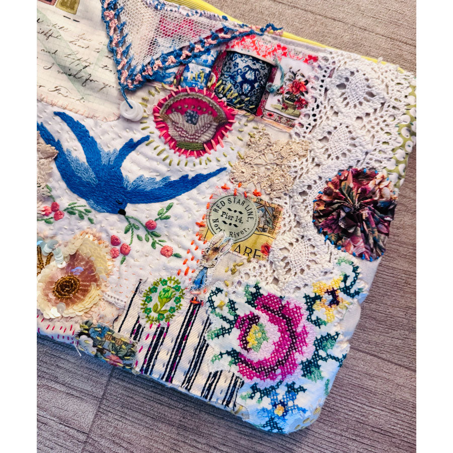 Sweet bird slow stitched pouch