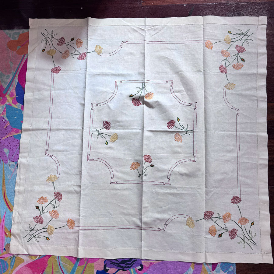 Floral embroidered tablecloth