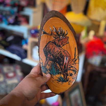 Stag calling wooden plaque