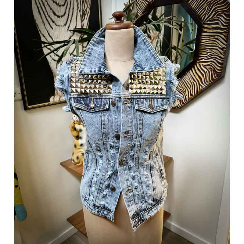 sz S Billy Idol studded denim vest