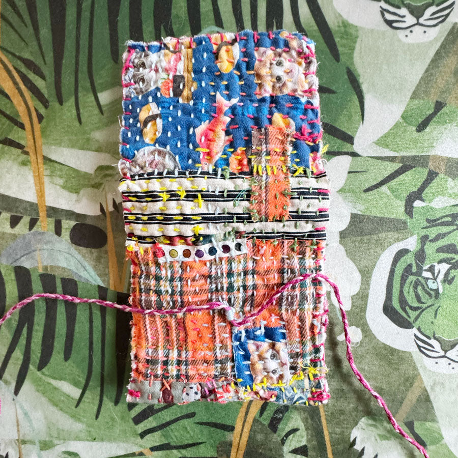 Sushi fish slow stitched purse