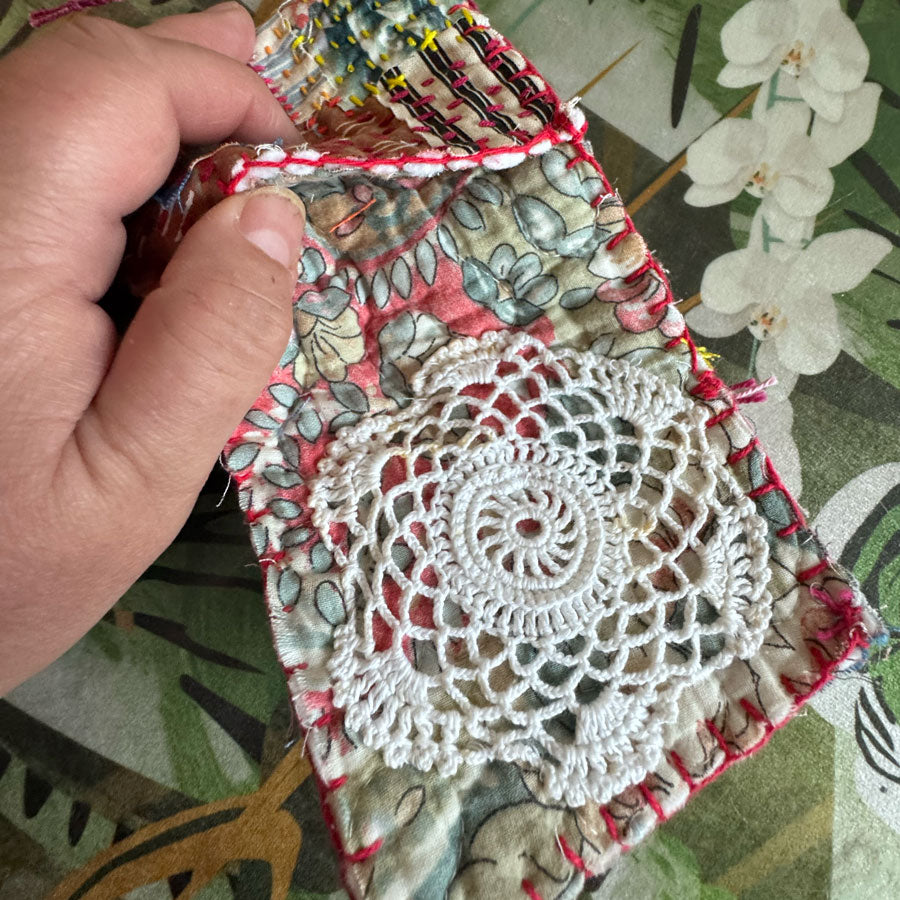 Sushi fish slow stitched purse