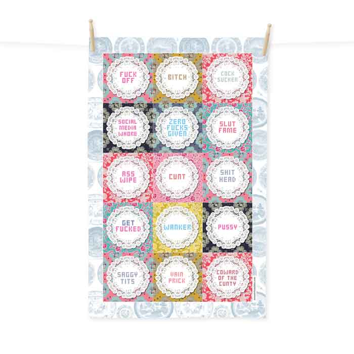 Sweary doilies tea towel