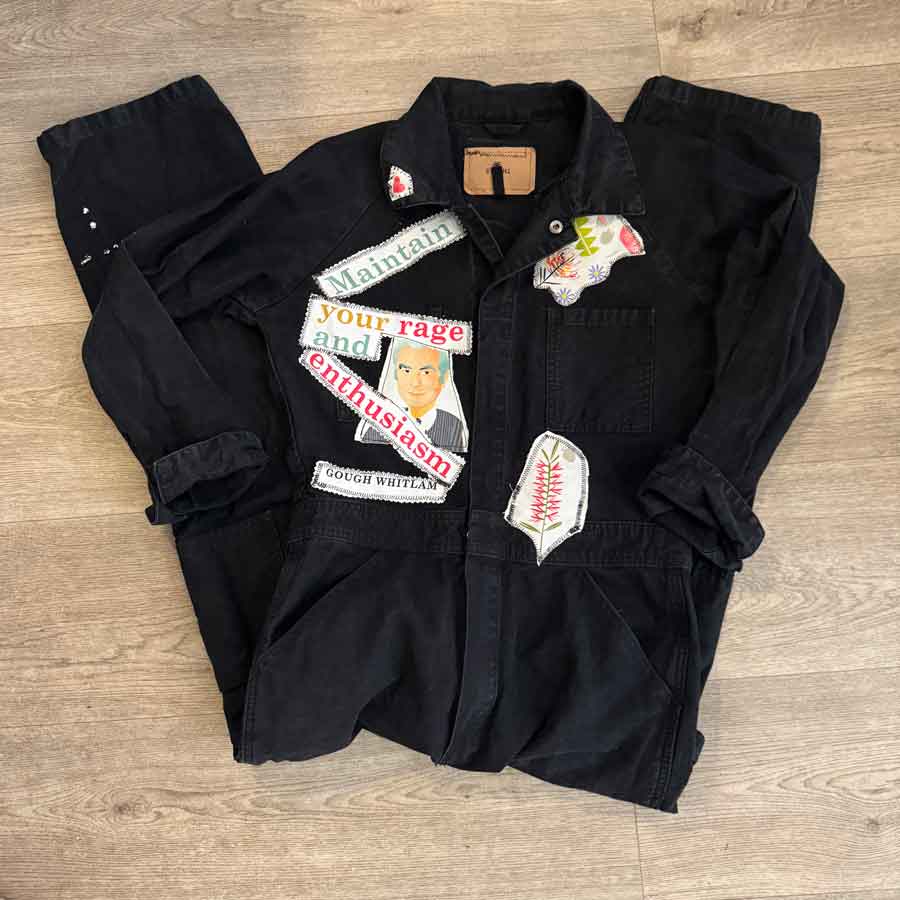 sz 10 political black denim jumpsuit
