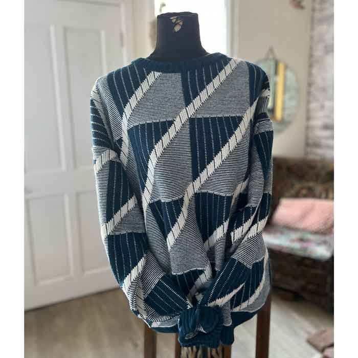 sz L 1980s blue geometric jumper