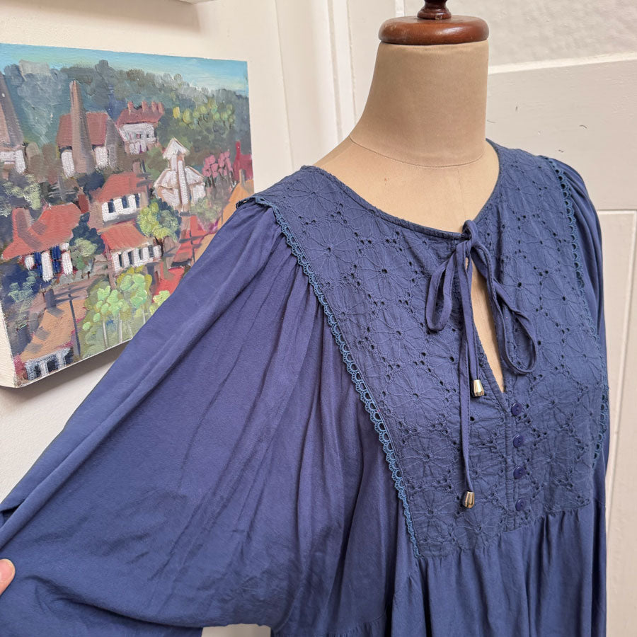 sz L XL blue boho dress