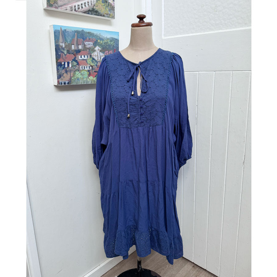 sz L XL blue boho dress