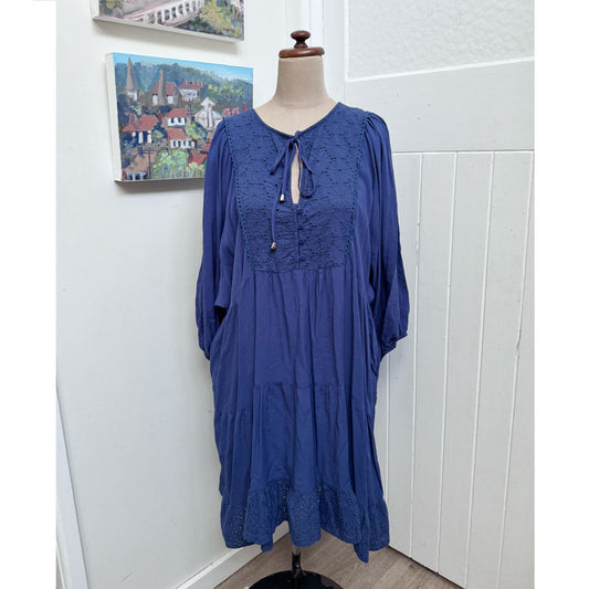 sz L XL blue boho dress