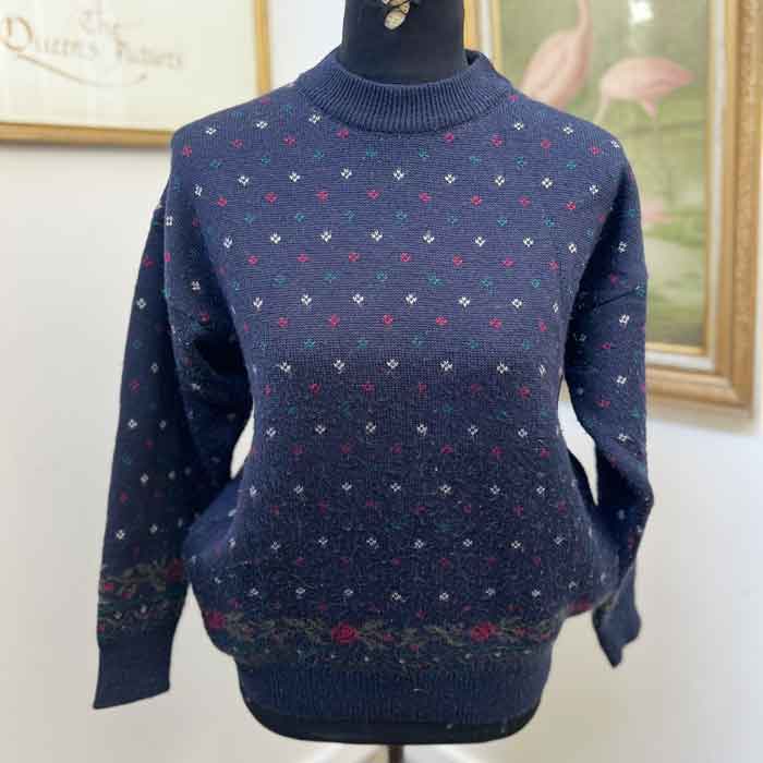 sz S Navy 1980s floral knit