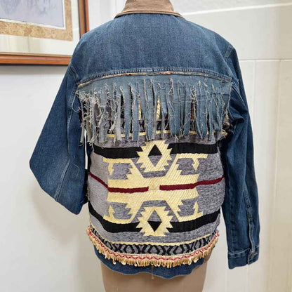 sz XL mens fringed trucker jacket