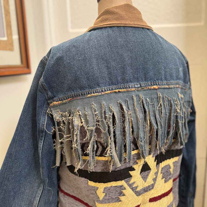sz XL mens fringed trucker jacket
