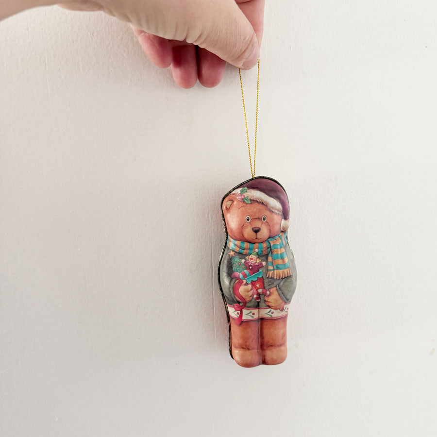 Hanging teddy bear tin