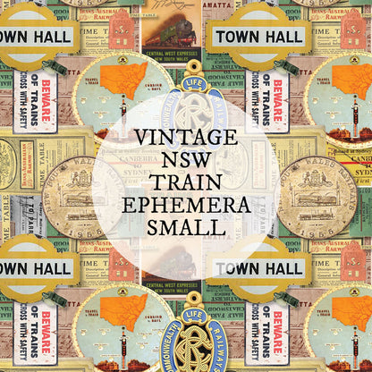Fabric : Vintage NSW Train Ephemera small