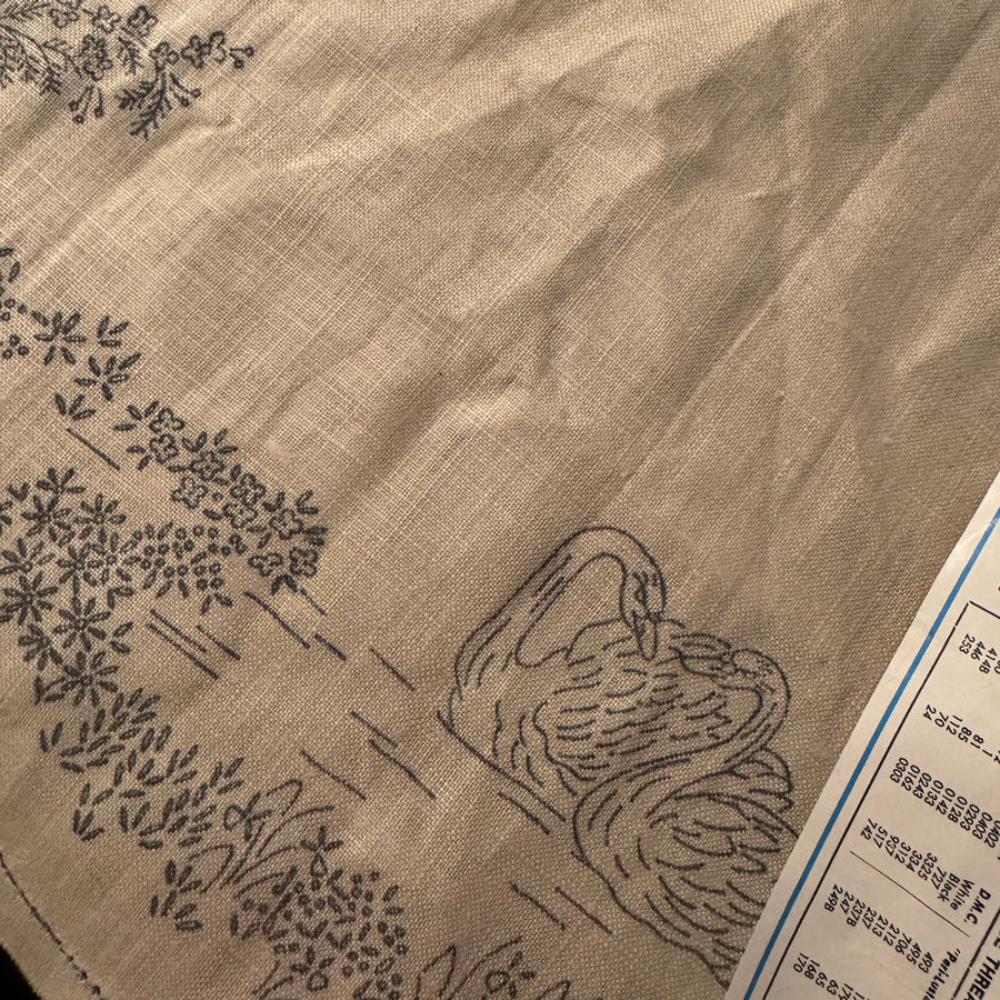 Tranquility black swans linen doilie