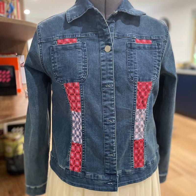 sz 10 silk tie denim jacket