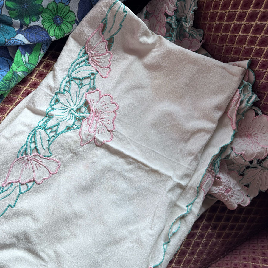 Cream embroidered tablecloth