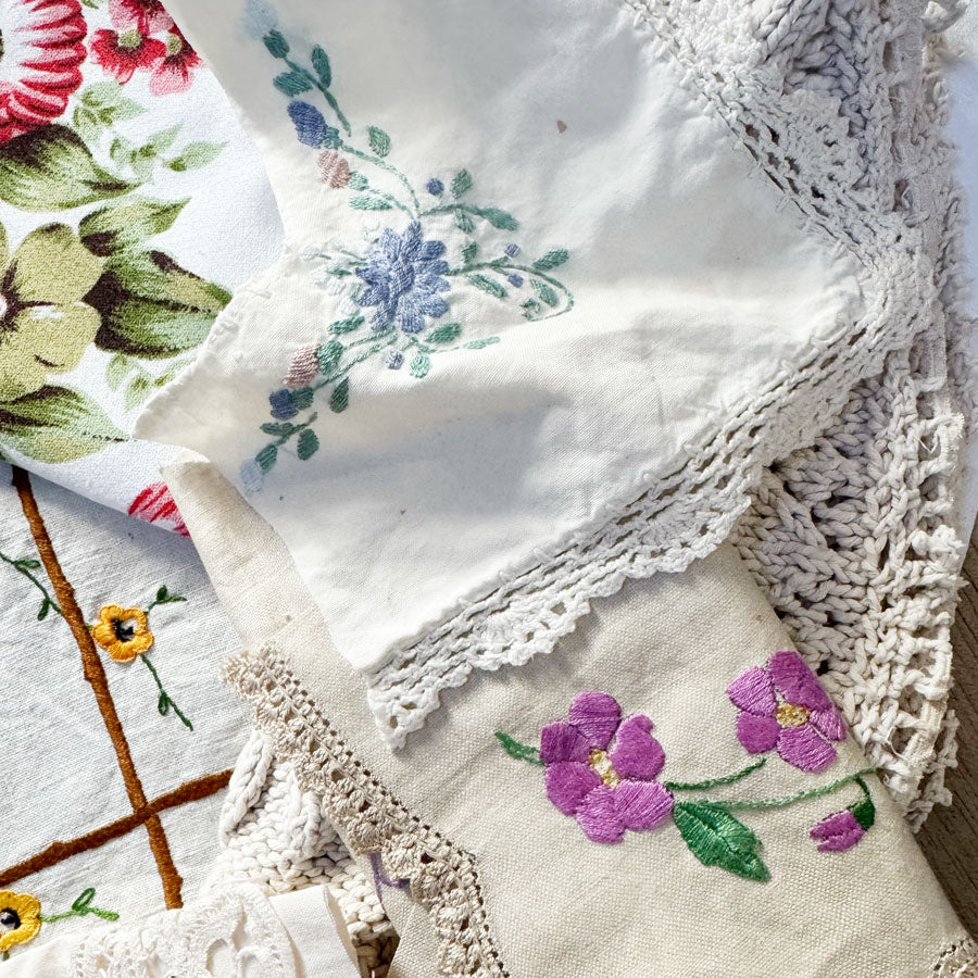 Embroidered vintage linen pack 2