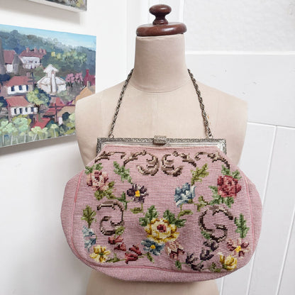 Vintage pink cross stitch handbag