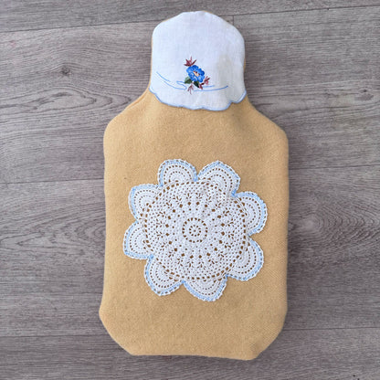 Buttermilk vintage linen hot water bottle cover