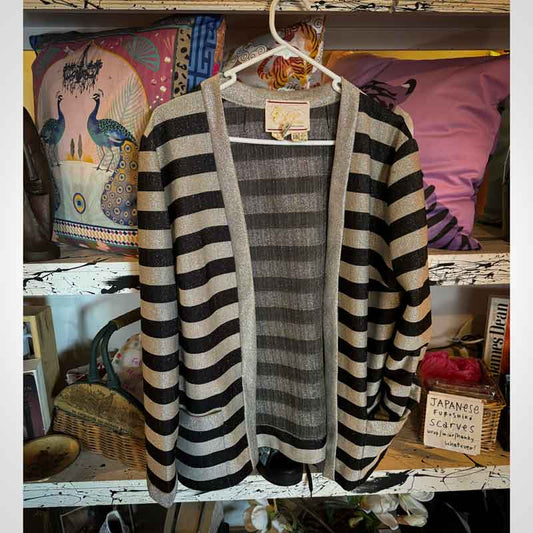 sz 18 vintage silver black striped cardigan