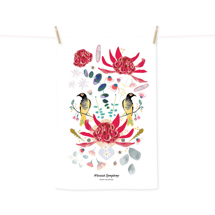 PRE ORDER Waratah Symphony tea towel