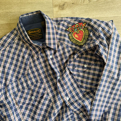 sz L Western Heart check patch shirt
