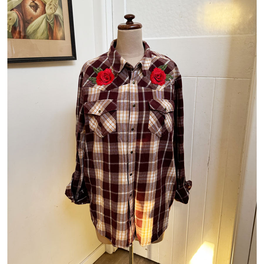 sz XL Western roses flannelette shirt