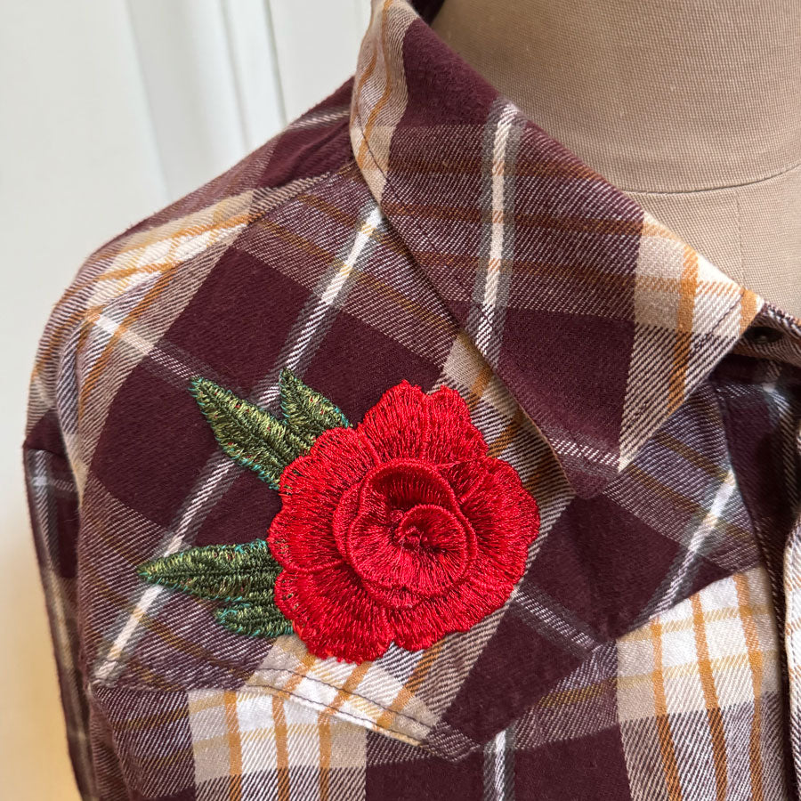 sz XL Western roses flannelette shirt