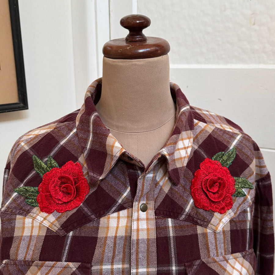 sz XL Western roses flannelette shirt