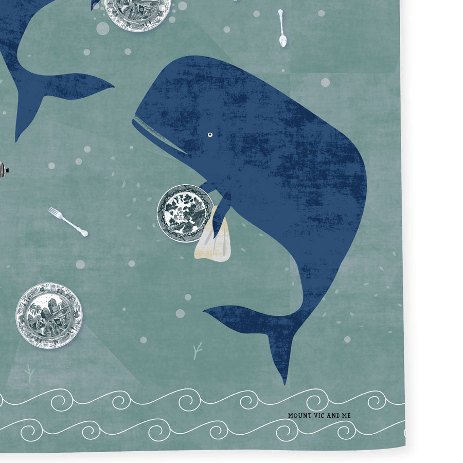 Whales washing up tea towel