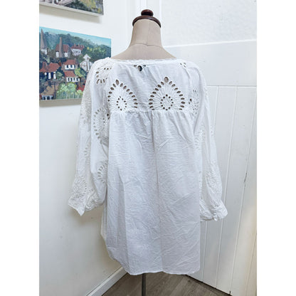 sz 22 white boho cotton blouse
