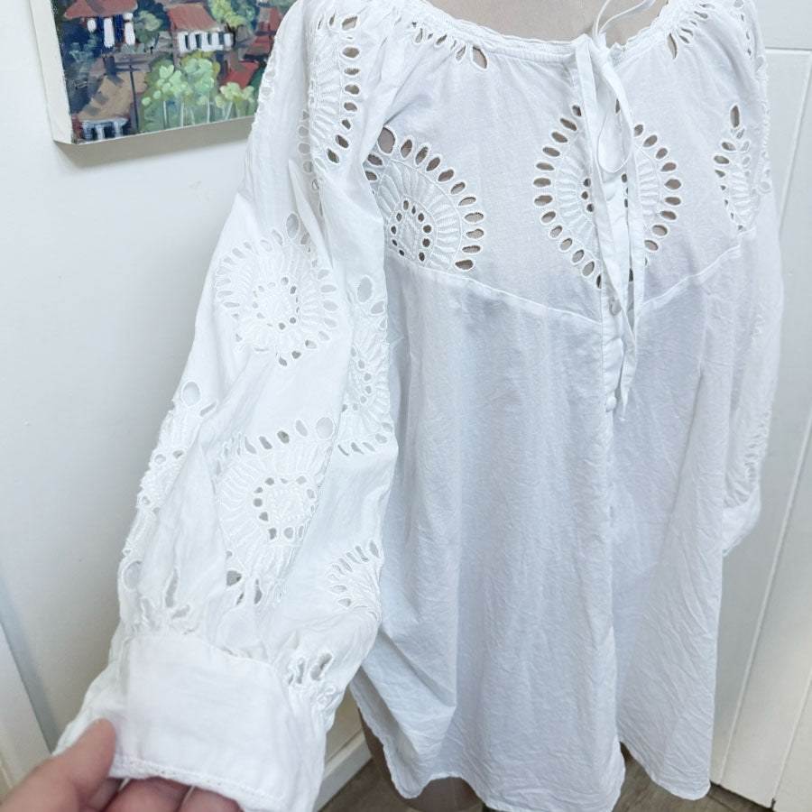 sz 22 white boho cotton blouse