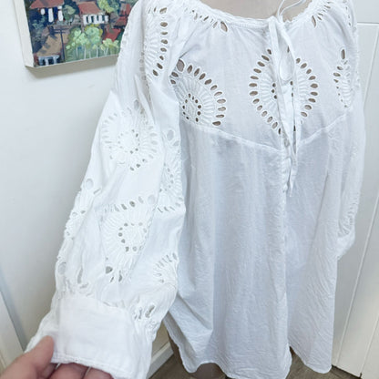 sz 22 white boho cotton blouse