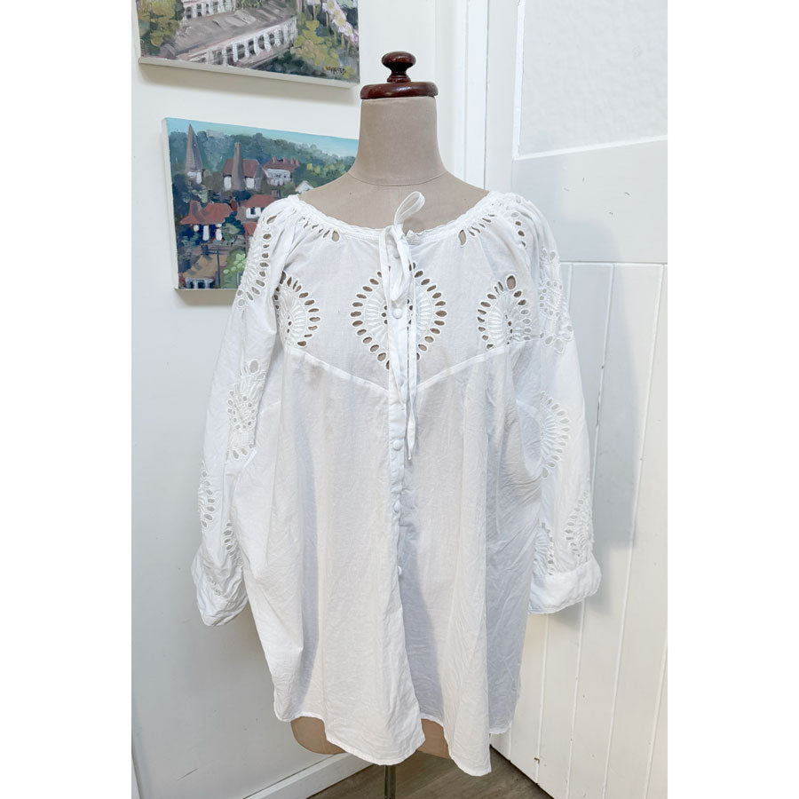sz 22 white boho cotton blouse