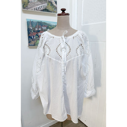 sz 22 white boho cotton blouse