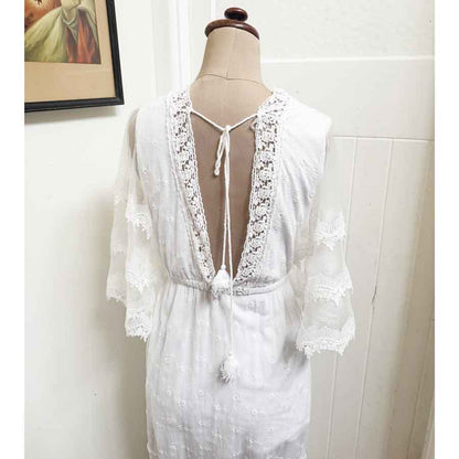 Long white cotton gypsy dress