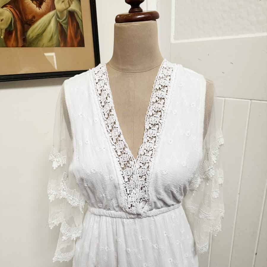 Long white cotton gypsy dress