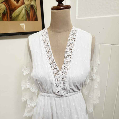 Long white cotton gypsy dress