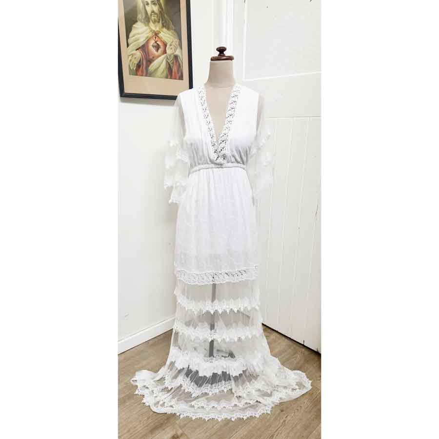 Long white cotton gypsy dress