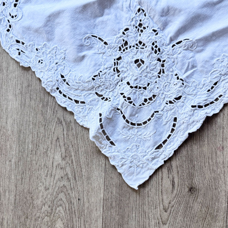 White square embroidered table cloth