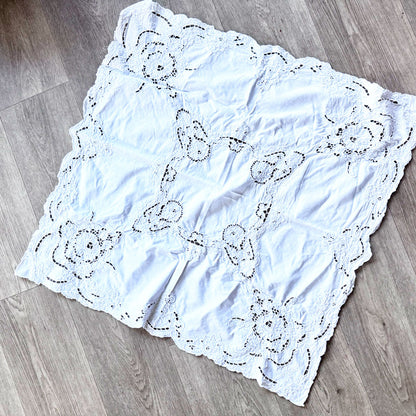White square embroidered table cloth