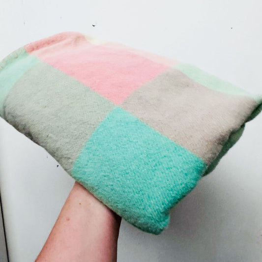 Blanket : pastel check wool remnant