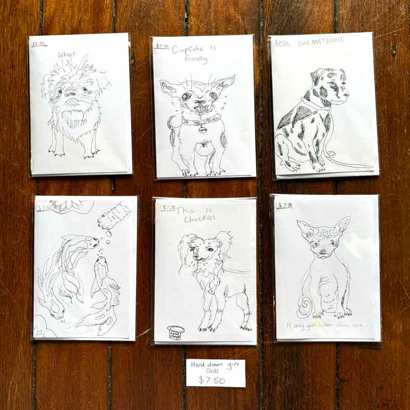 Hand drawn cards by Xanthe