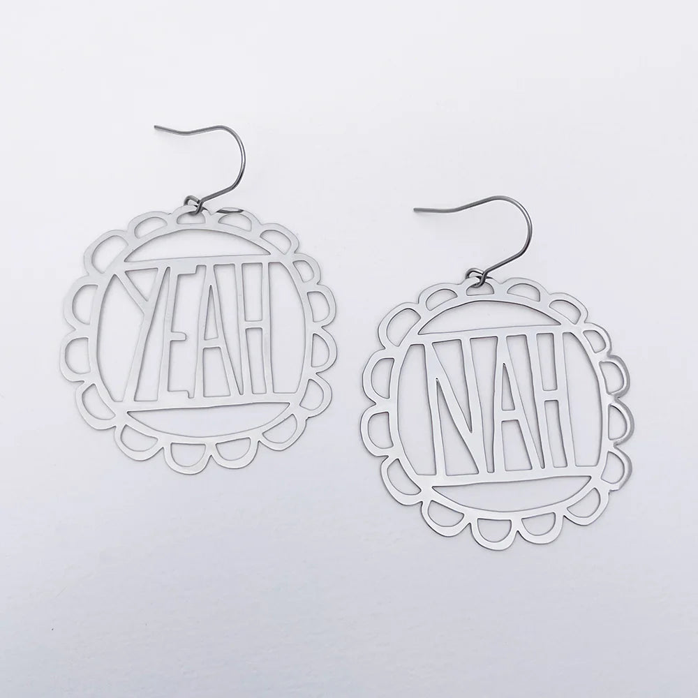 Yeah Nah silver dangle earrings