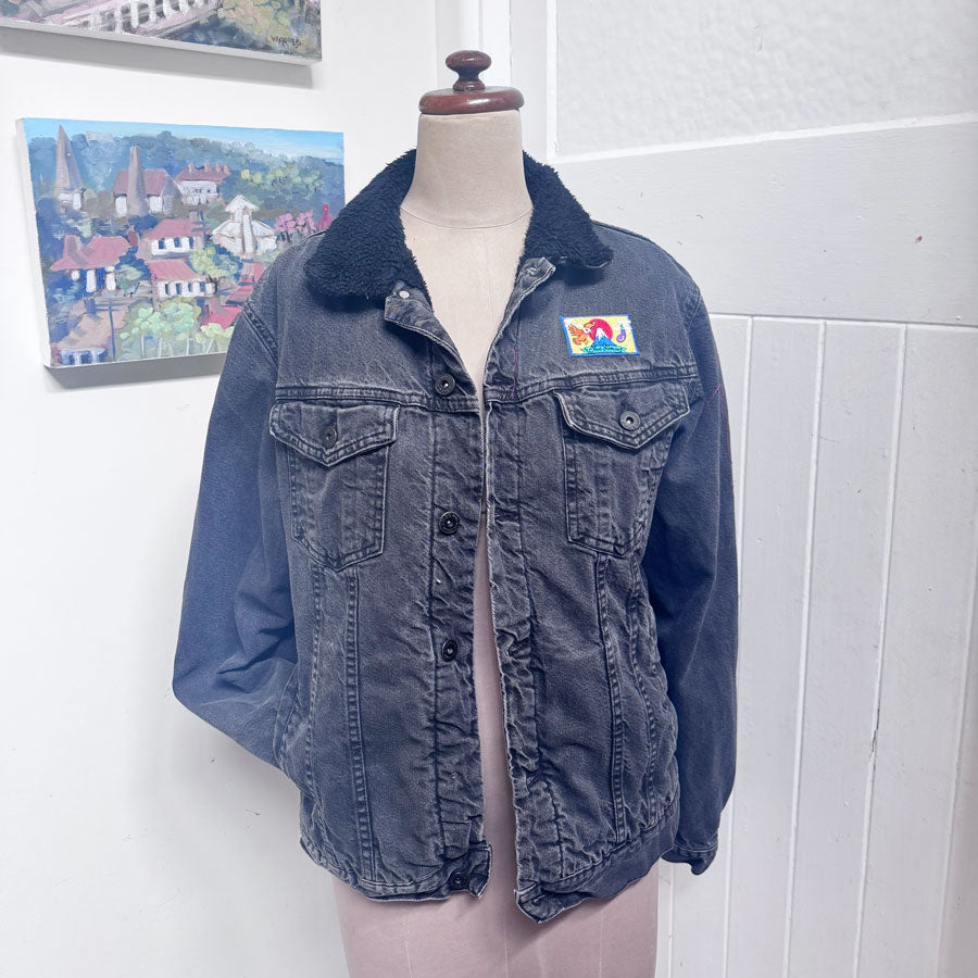 sz XL Zara black sherpa denim jacket