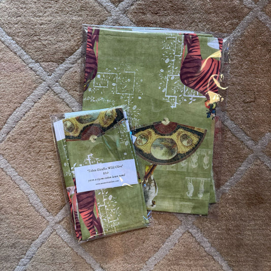Zebra Giraffes wild olive fabric RTS