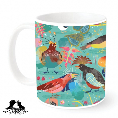 Tropical birds on bold background by Mount Vic and Me. Grab your mug today!
