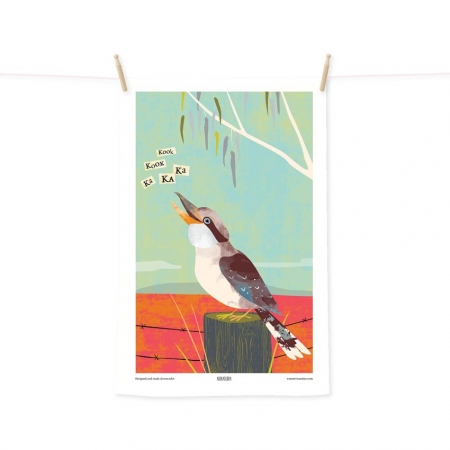 Kookaburra Talk tea towel